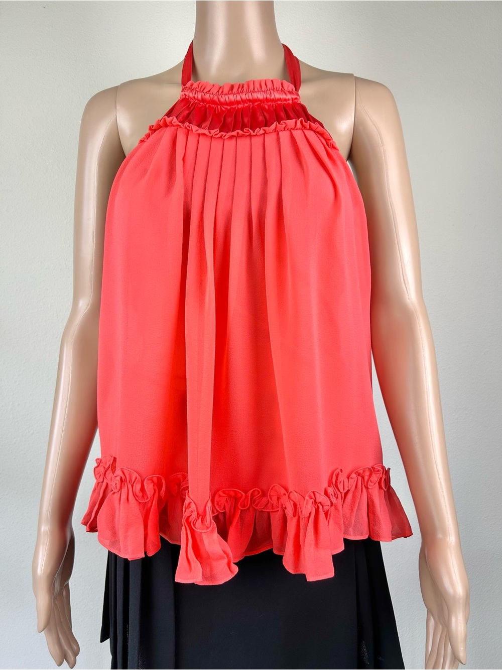 Marciano Coral Red Halter Ruffle Hem Camisole